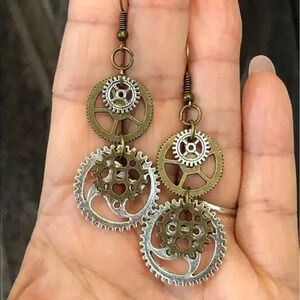 Steampunk Cosplay Gear Bronze Copper Silver Gold Earrings Handmade NWT